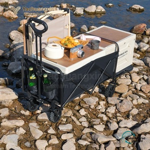 Chariot de camping pliable à quatre roues en tissu Oxford gris, remorque de courses d'extérieur à structure pliable - Product Image 2