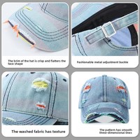 Gorra de béisbol de mezclilla lavada, estilo vintage, color arcoíris, ajustable, para hombre, estilo urbano, diseño hueco, gorra para parejas