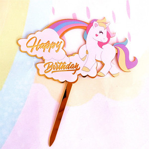 Hot New Acrylic Cake Topper Colorful Cartoon Unicorn Design para la graduación Feliz cumpleaños-Top Cake Decor Proveedor - Product Image 3