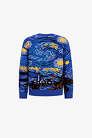 Pull en tricot décontracté à col rond avec logo imprimé sur le devant, motif artistique La Nuit étoilée de Van Gogh, collection hiver ODM