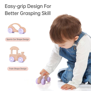 Coche de Madera de Haya Pequeño con Vehículos de Silicona, Coche Educativo de Haya <span class=keywords><strong>para</strong></span> Bebés Mayores de 3 Meses, Juguete, Regalo <span class=keywords><strong>para</strong></span> Recién <span class=keywords><strong>Nacidos</strong></span> - Product Image 4