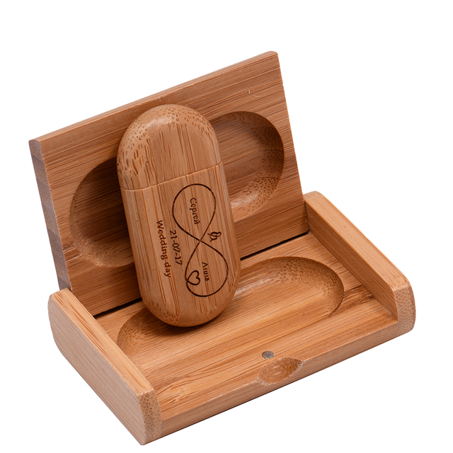 Custom 2.0 Wooden USB Flash Drive 64GB Laser Engraved Oval Wood Stick with Business Style Card New Product