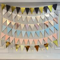 Guirlande de fanions Joyeux Anniversaire en papier doré pour fête, décoration de fête en gros
