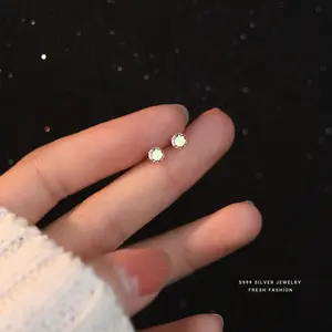 Bulk Wholesale 925 Sterling Silver Basic Fine Jewelry Round Brilliant Cut Colorful Shiny Small Diamond Stud Earrings For Womens