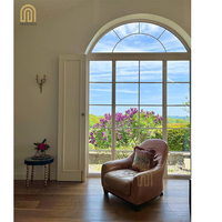 Alucasa-marco de aluminio de estilo francés, ventanas con diseño de parrilla, con arco superior, imagen blanca
