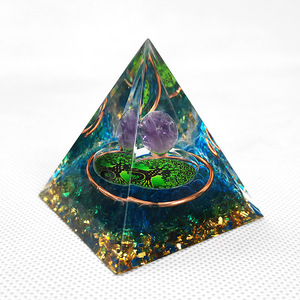 <b>Crystal</b> Epoxy Pyramid Resin Craft With Purple Ball <b>Tree</b> Of Life Design Home Decoration Desktop Ornament - Product Image 4