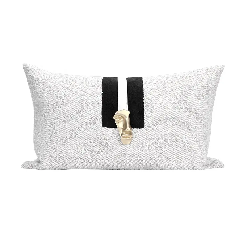 Modern Minimalist Designer Sofa Living Room White Plush Face Gold Buckle Throw Pillow Cushion Covers