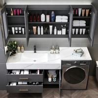 Meuble de salle de bain et lavabo intégrés, vasque intégrée sans joint en céramique de pierre frittée