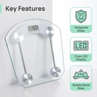 Báscula de Baño Digital con Cuerpo de Vidrio Templado y Sensores de Alta Precisión, Báscula de Baño Digital para Fitness