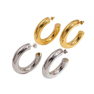ต่างหูห่วงใหญ่สไตล์มินิมอล ชุบทอง 18K คุณภาพสูง ผลิตจากสแตนเลสสตีล เงางาม ทันสมัย สำหรับผู้หญิง - Product Image 1