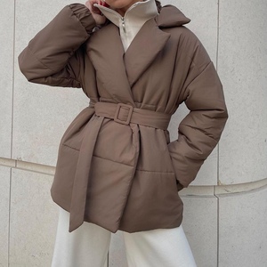 Manteau en coton uni pour femme, nouvelle collection hiver, col épais, taille cintrée, tendance - Product Image 2