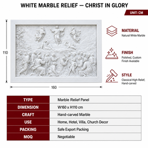 Escultura de Pared en Relieve de Jesús Transfigurado en Mármol Blanco BSA, Tallada a Mano, Mural Religioso Católico en Piedra para Decoración de Paredes de Iglesia - Product Image 2