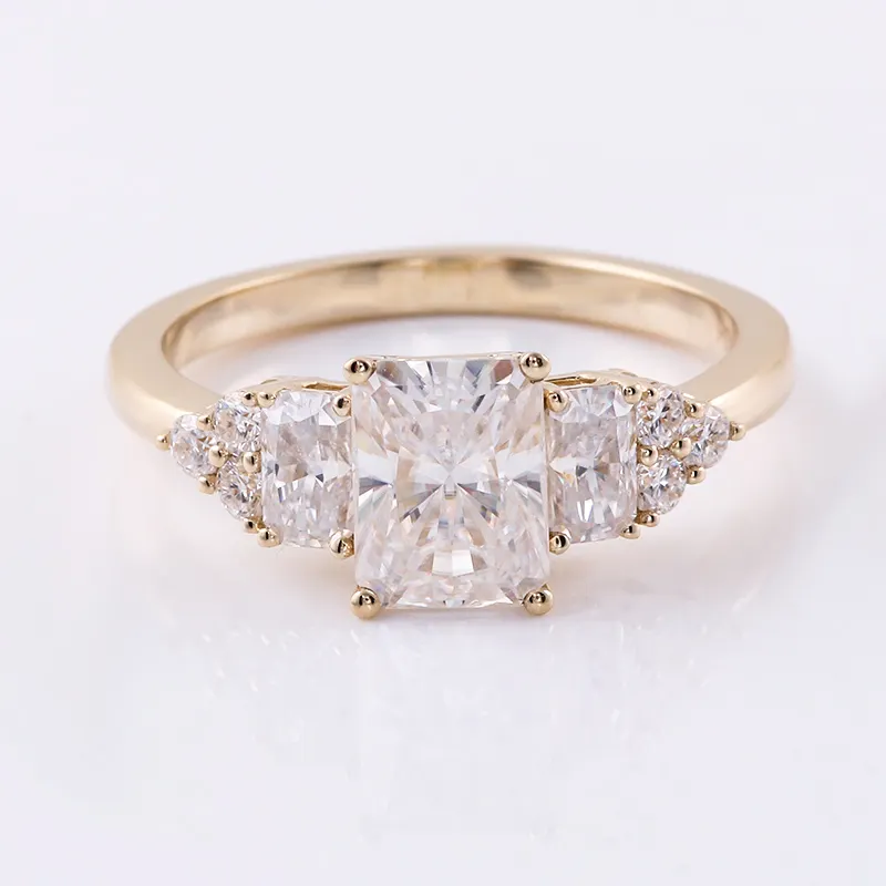 10k real gold fashion style ring jewelry 3 stone radiant cut DEF color moissanite diamond women wedding ring