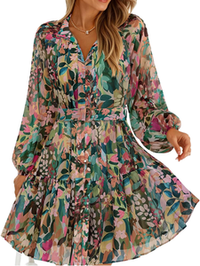 <span class=keywords><strong>Vestido</strong></span> <span class=keywords><strong>Camisero</strong></span> de Manga Larga con Estampado Floral 6154, Ropa de Verano Informal para Invitadas de <span class=keywords><strong>Boda</strong></span>, Fabricantes de Ropa para Mujer, Personalización OEM ODM - Product Image 1