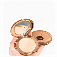 Poudre compacte ronde rose doré avec miroir et houppette, contrôle du sébum, finition mate, poudre pressée pour le visage