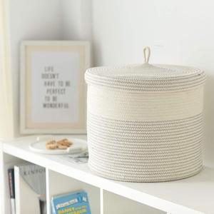 Round Cotton Rope Storage Basket With Lid <b>Handmade</b> Clothing Organizer For Toys And <b>Clothes</b> Linyi Origin - Product Image 3