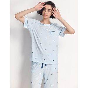 Conjunto de Pijama de Bambú y Viscosa para Mujer, Personalizado, Camiseta de Manga Corta y Pantalones Capri, 2 Piezas - Product Image 3