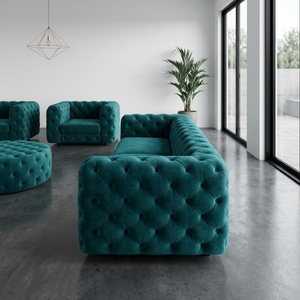 Ensemble de canapé en velours tufté bleu sarcelle avec ottoman, style moderne minimaliste, décoration de style béton pour un <span class=keywords><strong>salon</strong></span> spacieux - Product Image 4