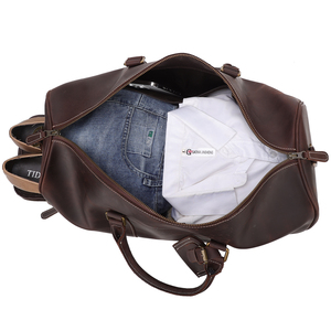 Vendita calda in vera pelle da uomo sport palestra borsone con chiusura a cerniera per il fine settimana bagaglio da viaggio - Product Image 3