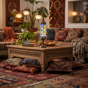 Lámpara de <span class=keywords><strong>Mesa</strong></span> de Hierro con Vidrio Europeo Teñido Hecha a Mano, con LED y Alimentación CA para Dormitorio y Sala de Estar, Garantía de 2 Años - Product Image 3