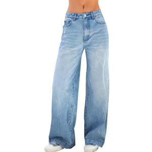 Jeans de Mezclilla para Mujer, Cintura Alta, Holgados, Cómodos, Sólidos, Transpirables, Corte Holgado, Estilo Casual de Primavera/Invierno, Pantalones Anchos Oscuros - Product Image 1