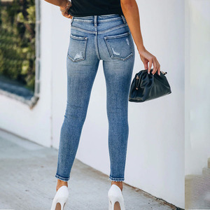 Jeans en Denim <span class=keywords><strong>Skinny</strong></span> pour femmes, vêtements décontractés européens de <span class=keywords><strong>haute</strong></span> qualité, à la mode, <span class=keywords><strong>taille</strong></span> basse, extensible, déchiré, 3 couleurs - Product Image 5