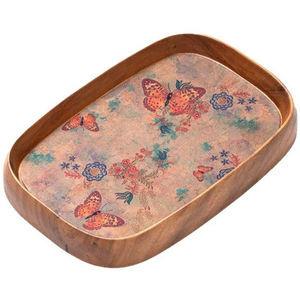 Walnut Wood <b>Tea</b> <b>Tray</b> 33x22x4cm With Floral Design For <b>Tea</b> Set Storage And Dry Brewing Table - Product Image 5