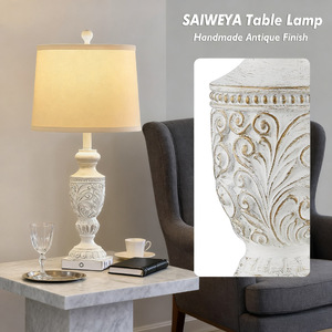Lámpara de mesa rústica de madera E27 con pantalla LED de color blanco para decoración de sala de estar y dormitorio - Product Image 4