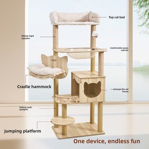 Árbol rascador para gatos, grande, de madera, integrado, con casa, poste rascador <span class=keywords><strong>y</strong></span> estante cápsula espacial, que ahorra espacio - Product Image 2