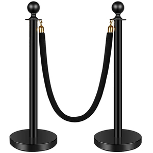 Đen thép không gỉ thảm đỏ hàng đợi cực kiểm soát đám đông stanchion bài với nhung dây - Product Image 3