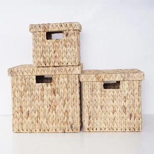 Natural Seagrass Water Hyacinth <b>Rectangular</b> Storage <b>Basket</b> With Lid Straw Rope Indoor Organization Vietnam Manufacturer - Product Image 3