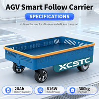 Chariot AGV double mode 300 kg : télécommande + suivi automatique, robot à plateau plat avec servomoteur 846 W pour la logistique industrielle