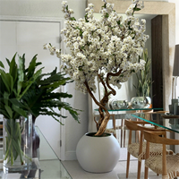 Arbre à Fleurs de Cerisier Artificiel Sakura Blanc Personnalisé, Faux Bonsaï Rose et Blanc pour Décoration Intérieure d'Hôtel