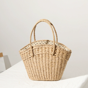 <span class=keywords><strong>Sac</strong></span> de plage en paille fait à la main pour femmes bohème tissé Dot Liner panier fourre-tout <span class=keywords><strong>Sac</strong></span> chaînes fermeture éclair doux pique-nique <span class=keywords><strong>sac</strong></span> à main nœud écharpe - Product Image 3