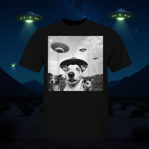 T-shirt Ufo Dog Alien Spaceship, maglietta promozionale da uomo nera - Product Image 3