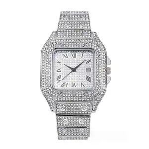 Top High Quality Waterproof Silver Quartz Watch Oem Square Diamond Calendar Man Wrist Business Watches For Men