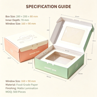 Boîte à pâtisserie en papier alimentaire personnalisée avec fenêtre transparente, échantillon disponible, petites commandes acceptées, boîte d'emballage pour beignets, biscuits, gâteaux, pâtisseries