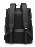 Tas Ransel Laptop Anti Air PU Logo Kustom Desain Flap Kapasitas Besar Ringan Tahan Lama Unisex untuk Bisnis dan Perjalanan