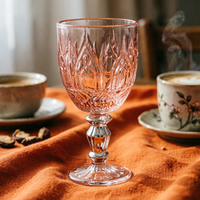 Verre à boire coloré de style européen, pressé à la machine, gobelet à motifs floraux gravés pour les fêtes