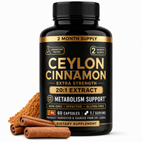 Capsules d'extrait de cannelle de Ceylan véritable, faible teneur en coumarine, antioxydant, 60 capsules, extrait pur de l'écorce, usine OEM