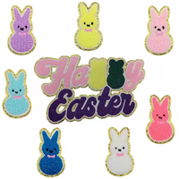 Groothandel Easter Chenille Iron On Applique Kleine Bunny Heat Patch Schattige Chenille Patches Easter Konijn Patch Voor Kleding