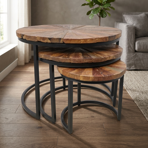Juego de mesa de centro de madera de mango áspero moderno de alta calidad, Base de hierro, superventas para sala de estar, cocina, muebles para el hogar - Product Image 3