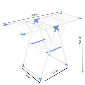 Salvaspazio stendini a doppia fila, portabiancheria in metallo con stendibiancheria regolabile in altezza per coperte asciugamani - Product Image 6