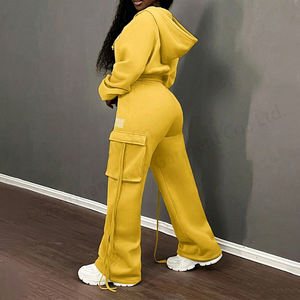 <strong>Custom</strong> Women Hoodies + Pants <strong>Tracksuit</strong> Two Piece Set Embroidery logo Cropped Tops Cargo Pants Autumn Winter Sweatsuit Unisex - Product Image 5