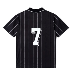 Retro Soccer Jersey Style <b>Mens</b> Black White Striped Quick Dry Athletic Jersey Custom Logo Breathable Short Sleeve Polo Shirt - Product Image 2