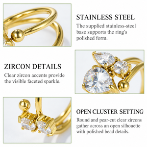 Open Cluster Zircon <b>Ring</b> <b>Stainless</b> <b>Steel</b> 14K Gold Vacuum Plated Gold Tone Adjustable Style <b>Ring</b> - Product Image 3