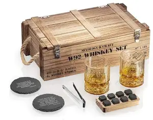 Özel viski taşlar hediye seti erkekler için viski bardağı Set ahşap ordu sandık ile, 8 granit viski kayalar ürpertici taşlar hediye