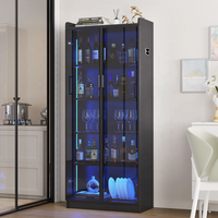 Buffet moderne de luxe en chêne massif avec éclairage LED, porte vitrée, écologique, extensible, autoportant, multi-usages, meuble bar