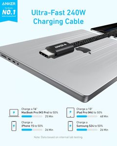 Cavo di ricarica rapida Anker Zolo 240W Type-<span class=keywords><strong>C</strong></span> USB-<span class=keywords><strong>C</strong></span> a USB-<span class=keywords><strong>C</strong></span> intrecciato con connettore sottile anti-sporco per iPhone serie 17 - Product Image 2