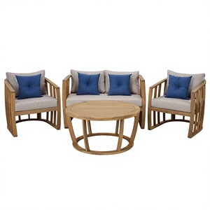 Ensemble de salon de jardin Acacia 4 places, mobilier d'extérieur contemporain, bois massif, résistant aux intempéries, finition naturelle - Product Image 1